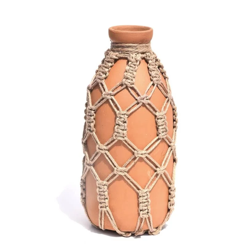 Reliable Manufacturer Of 4 Different Color Hanging Flower Vase With Jute Rope Weaving  For Homes And Terrace With Sizes  15 Cm