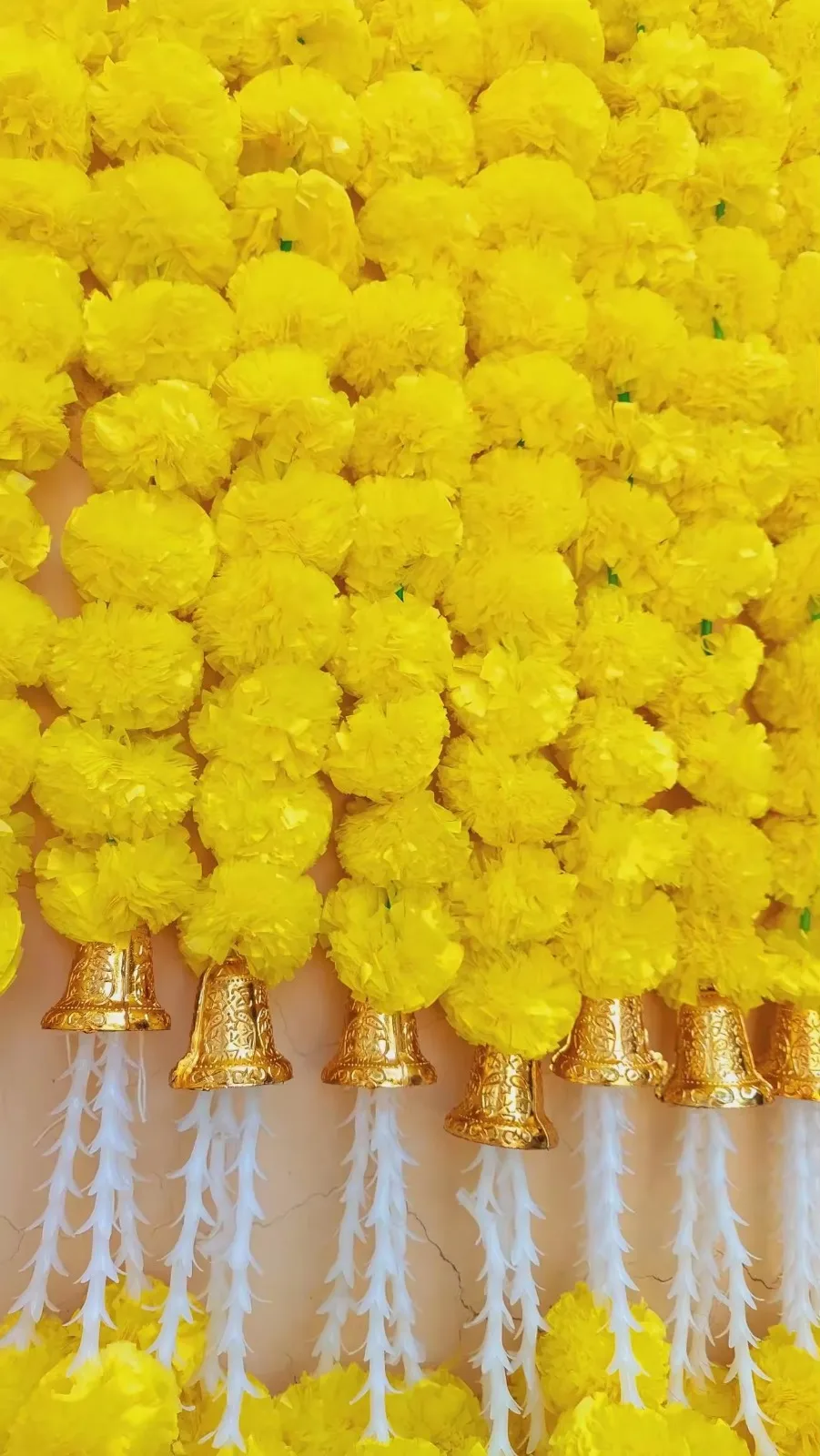 Artificial Marigold Garlands with Bells & Rajnigandha BunchFor Indian Wedding, Diwali , Christmas Decoration