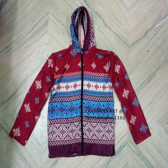Hot Sale New Prints Acrylic Woolen Long Jackets With Hoodies & Zip Up Wholesale From  India woolen designer hoody from india