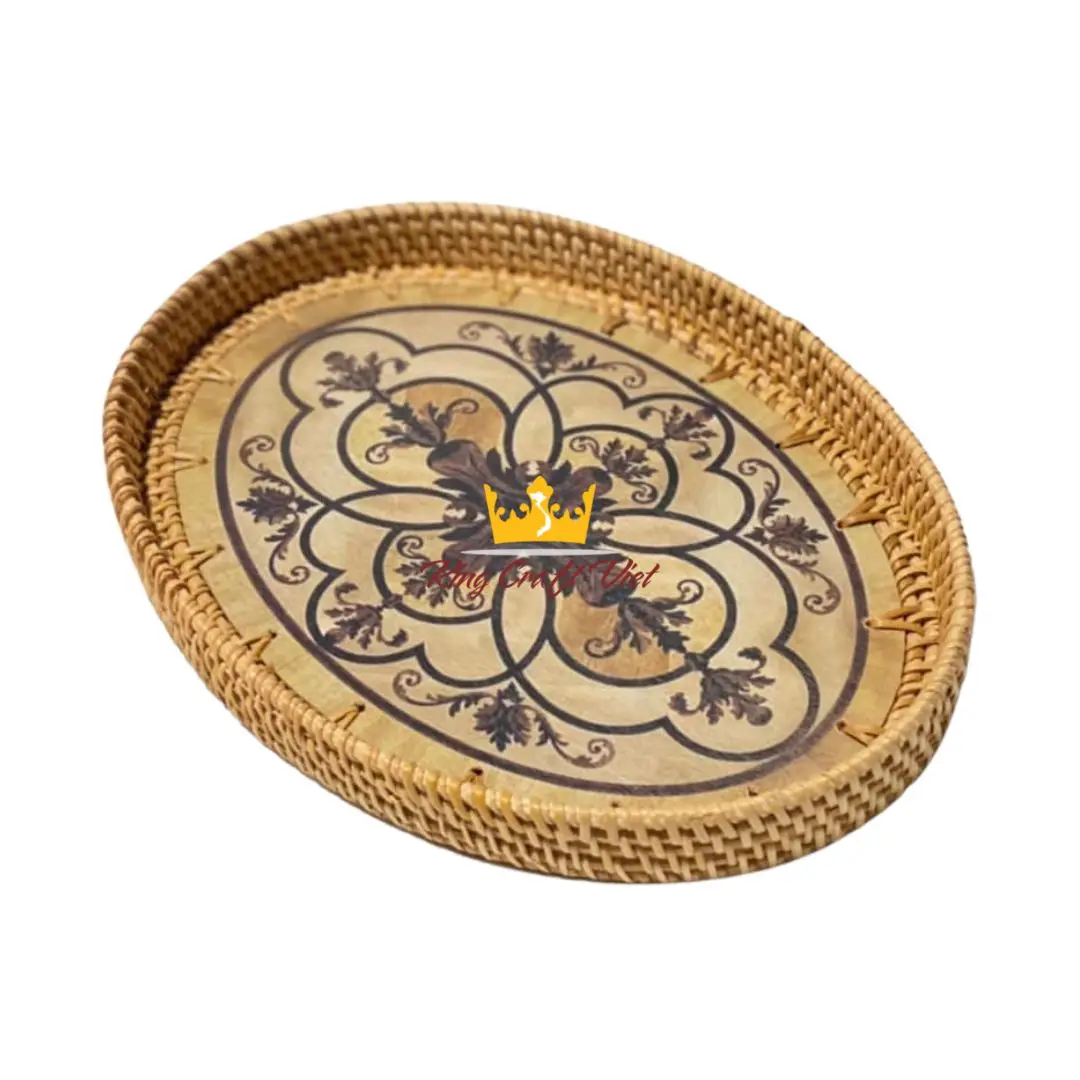 New Item 13 inch Rattan Ceramic Tray Customized Ceramic Wholesale Decorative Tray Mother of Pearl Food Storage Tray from Vietnam