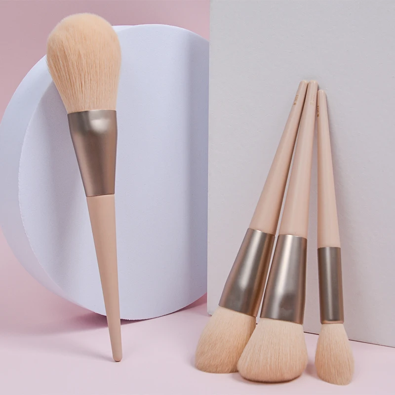Dongmei pink cute makeup brush set private label vegan synthetic hair wooden handle ladies cosmetic powder contour brush