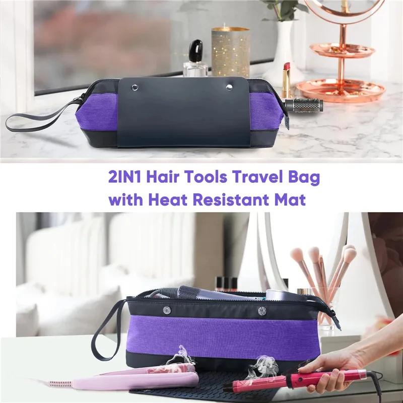 2024 New Storage Bag With Heat Resistant Mat for Flat Irons Straighteners Curling Iron Hair Tools Travel Bag