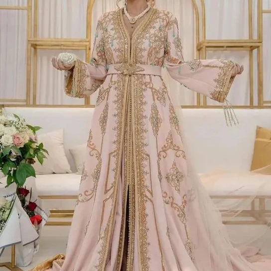 elegant and beautiful embroidery work on caftan dress with embellished crystal glass beads,stone,sequence, dabka work @ 2024