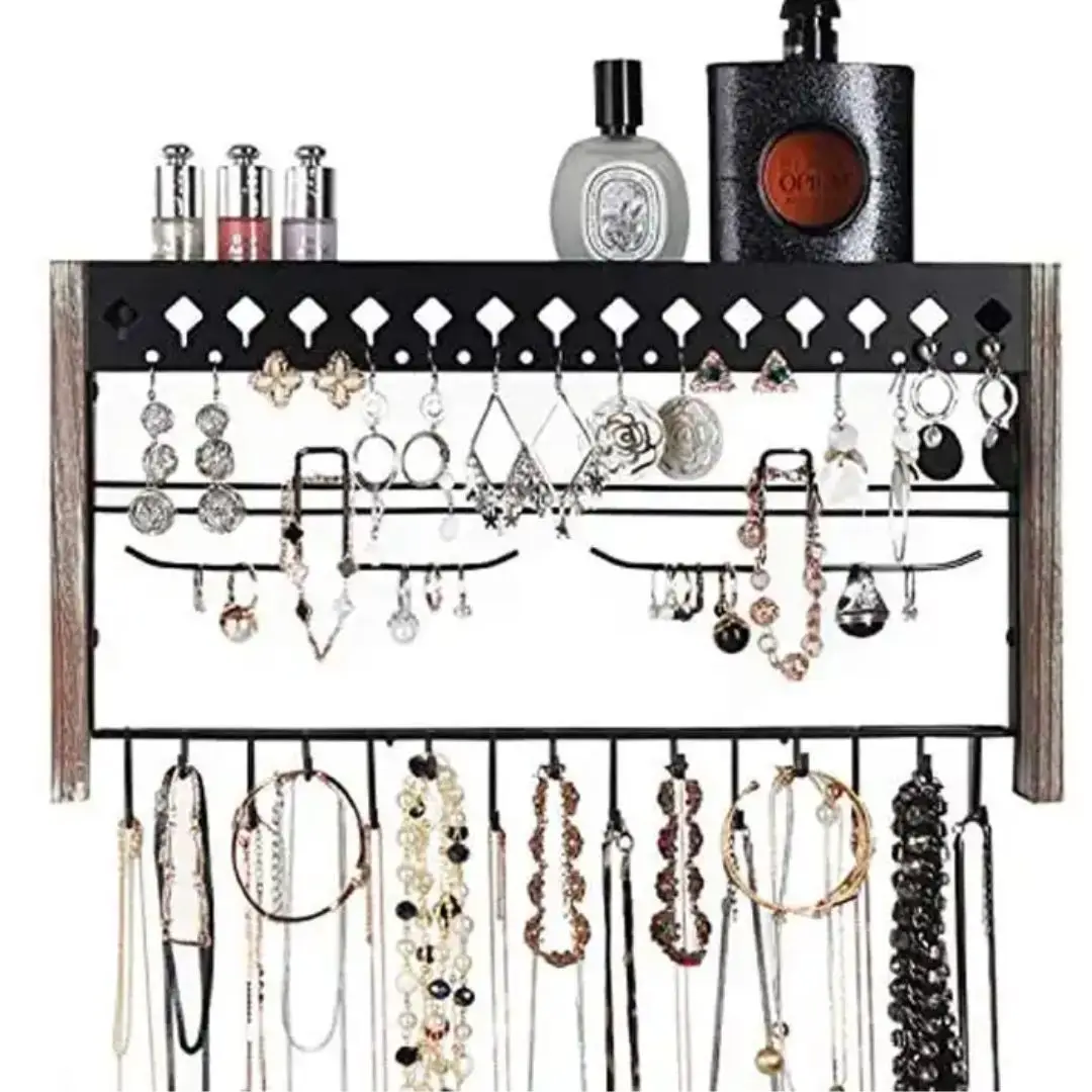 Metal 2 tier Jewelry Organizer Hooks Stainless Heavy Duty Wall Mounted Space Saving Storage For Precious Set Charms Bracelet