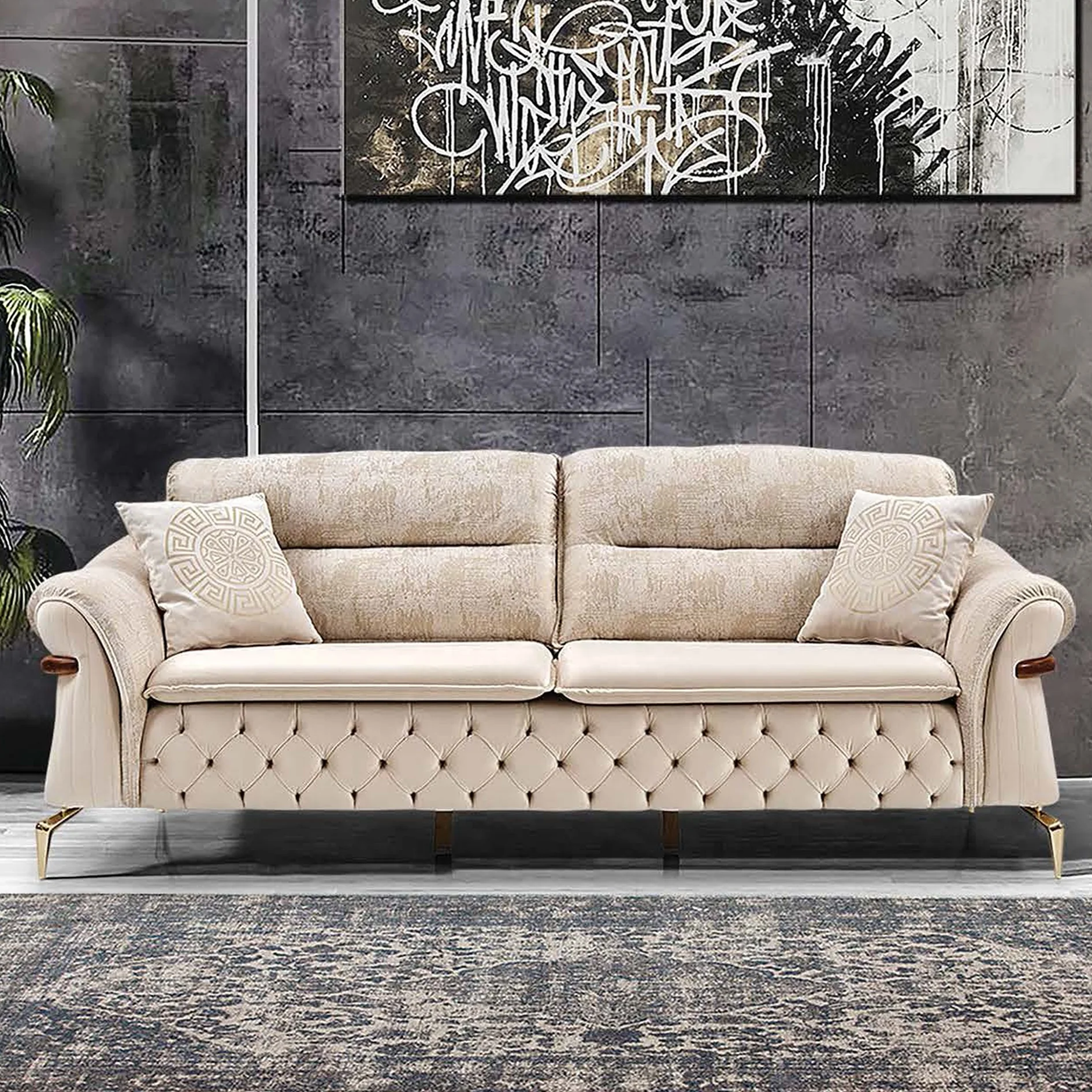 Modern Living Room Furniture Sofa Set Sofa Bed with stainless waterproof Fabric Turkish Furniture Chesterfield Sofa Set with Bed