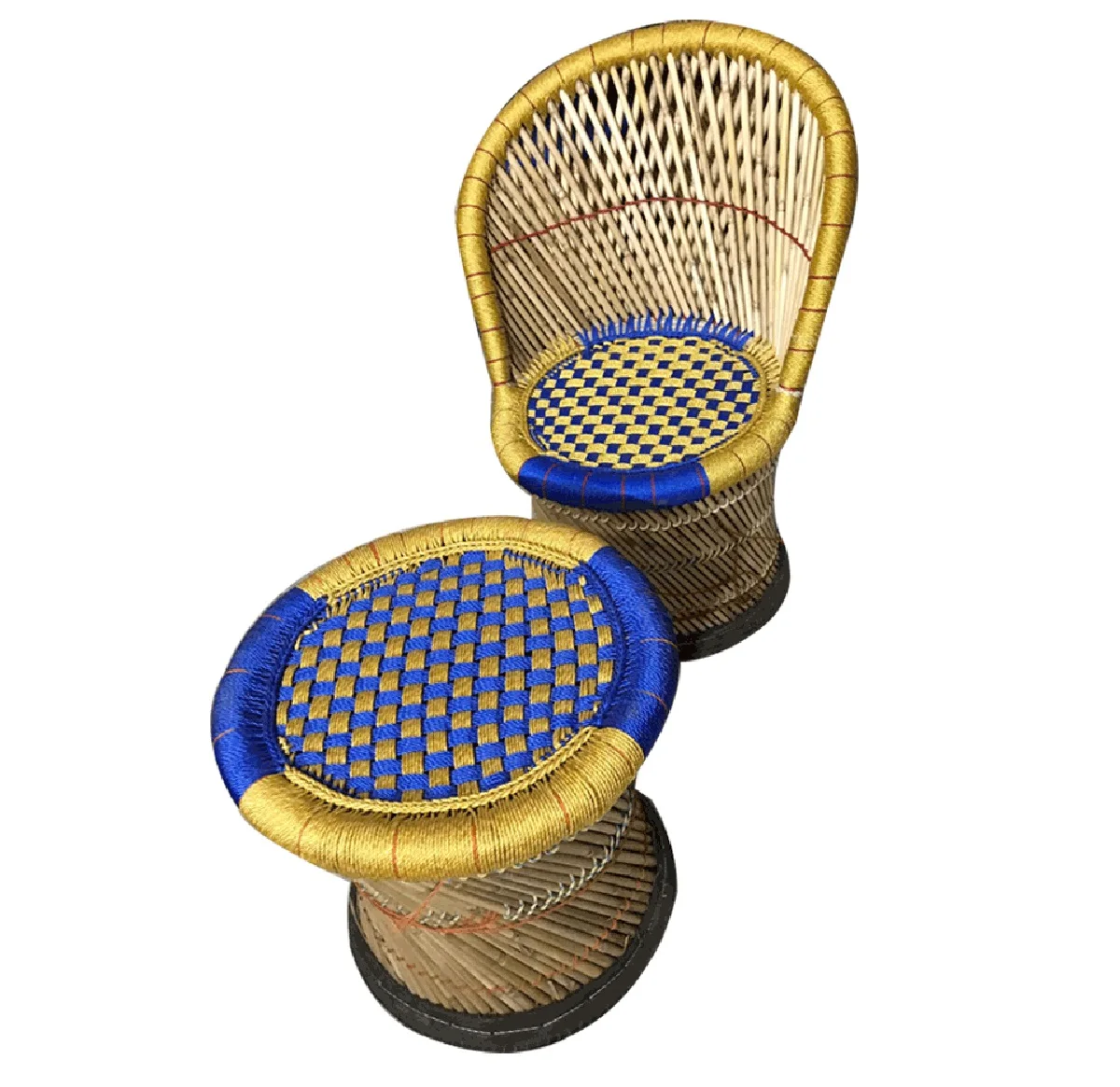 Top Quality  Mudda Bamboo Chair With Stool  indian Handicraft rattan Patio (Set Of 2) for Sitting/Relax indoor outdoor & garden