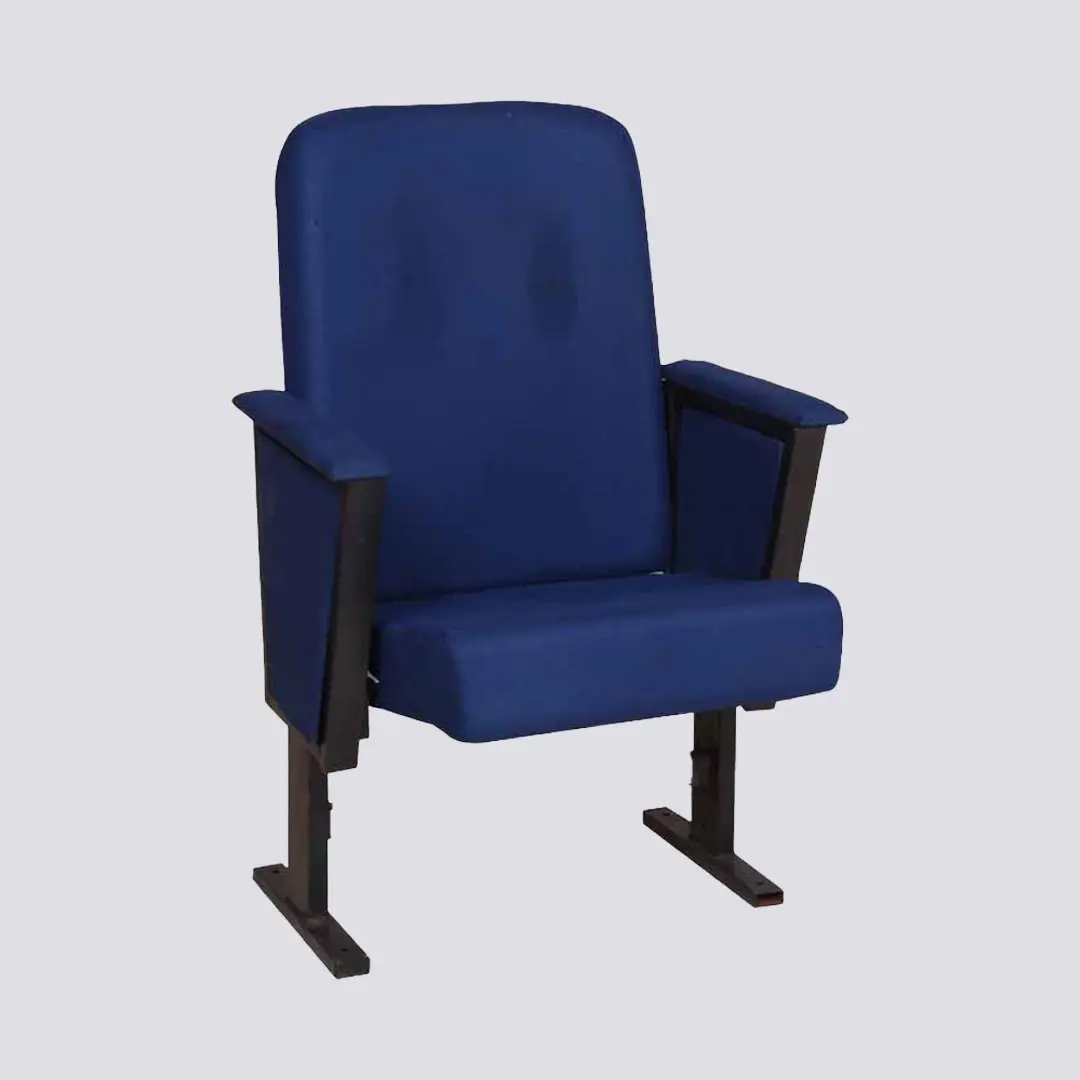 High Quality Blue Auditorium Theater Chair with Auto Tip-Up Sharing Armrest Fixed Seat Church Chair for Commercial Use