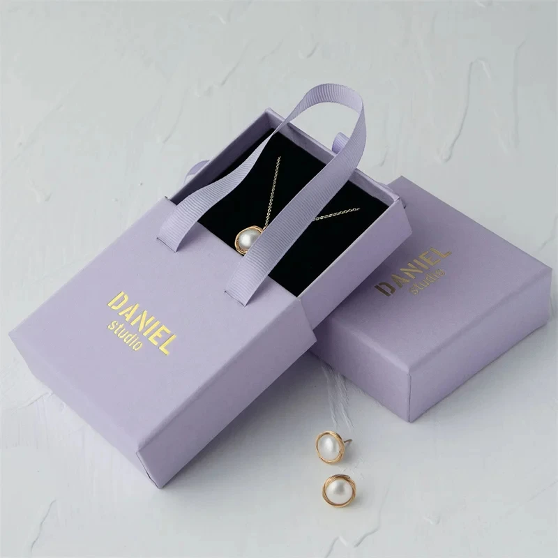 PackFancy Custom Paper Jewelry Boxes Ring Necklace Earring Bracelet Packing Display Jewelry Box With Ribbon Handle