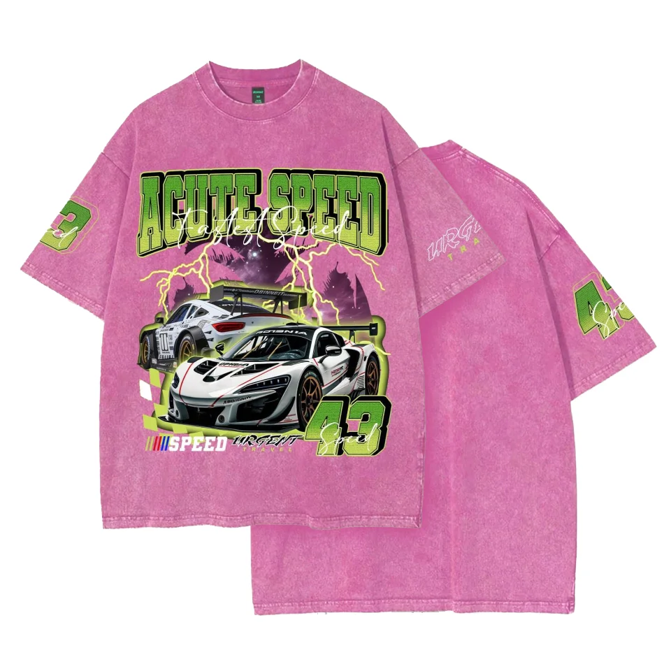 High Street Customizable Plus size Oversize T-shirts Nas Car Print Bleach Washed Breathable outdoor Gym Sports T Shirts