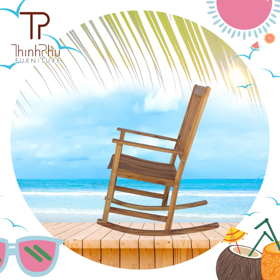 Portable Wooden Rocking Relax Chair Vietnam Factory Outdoor Furniture for Kitchen Bedroom Living Room Home and Hotel Use