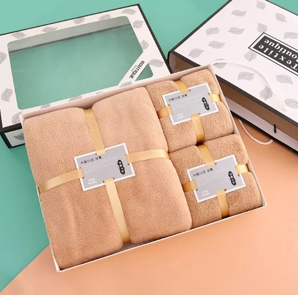 Top Quality Home Hotel Towels Bath Sets Skin-friendly Highly Absorbent Soft Coral Fleece 3-piece Bath Towel Set Wedding Souvenir