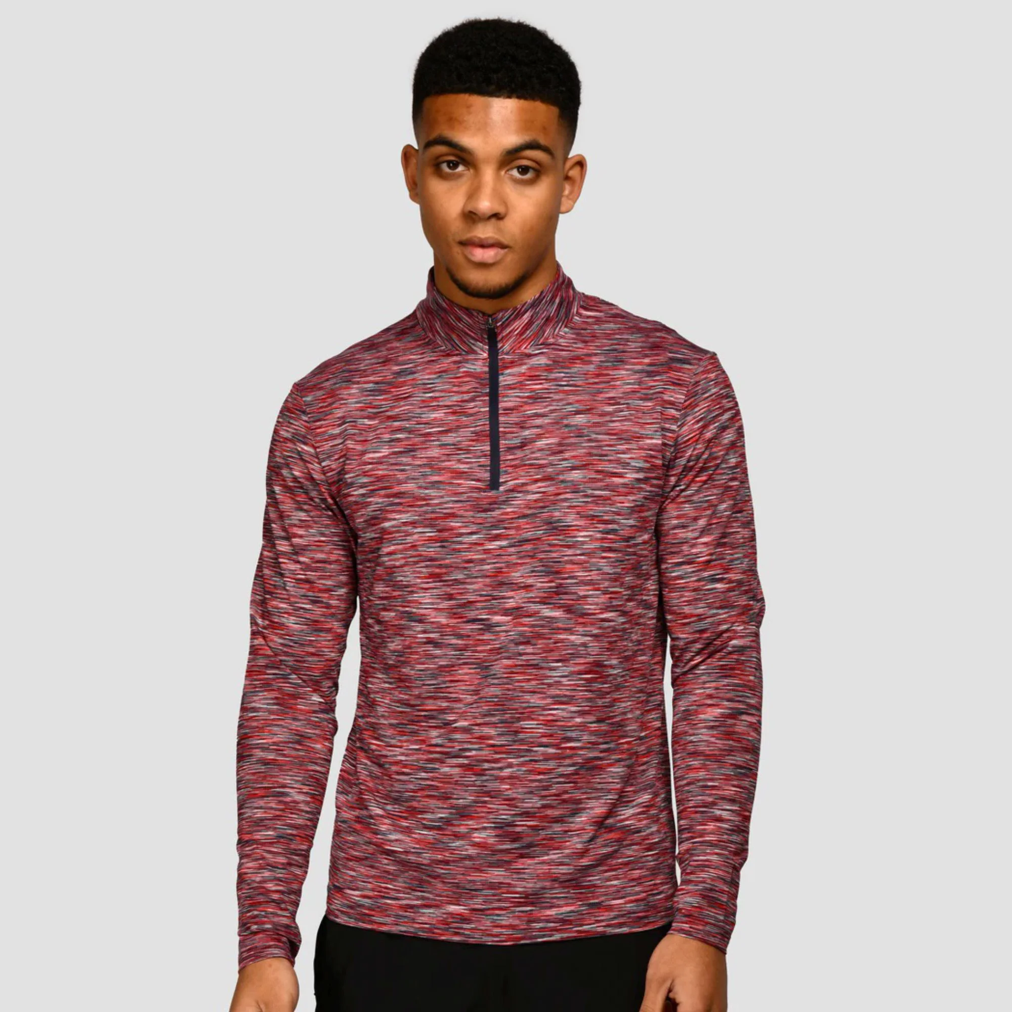 Midnight Blue Reflective Logo Men Slim Fit 1/4 Zip Trail Shirt Lightweight, Breathable, Long Sleeves, 88% Polyester 12% Elastane