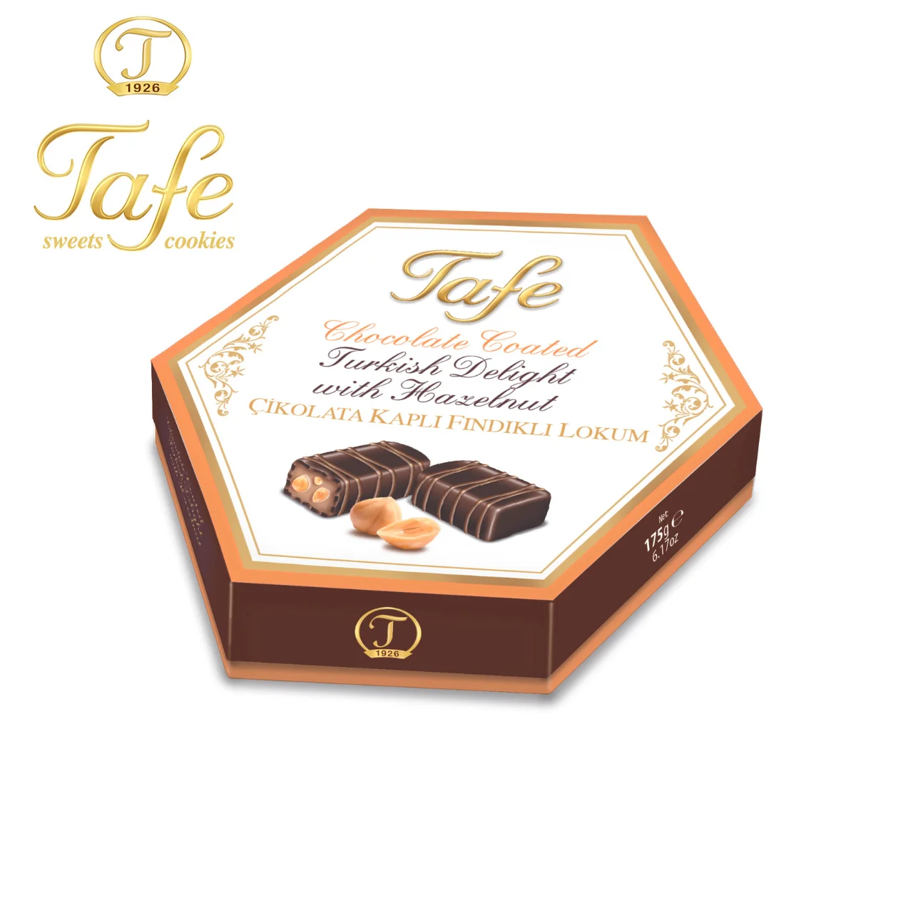 Turkish Delight Chocolate Covered with Double Roasted Hazelnut Gift Carton Box 175g - 818 code traditional taste