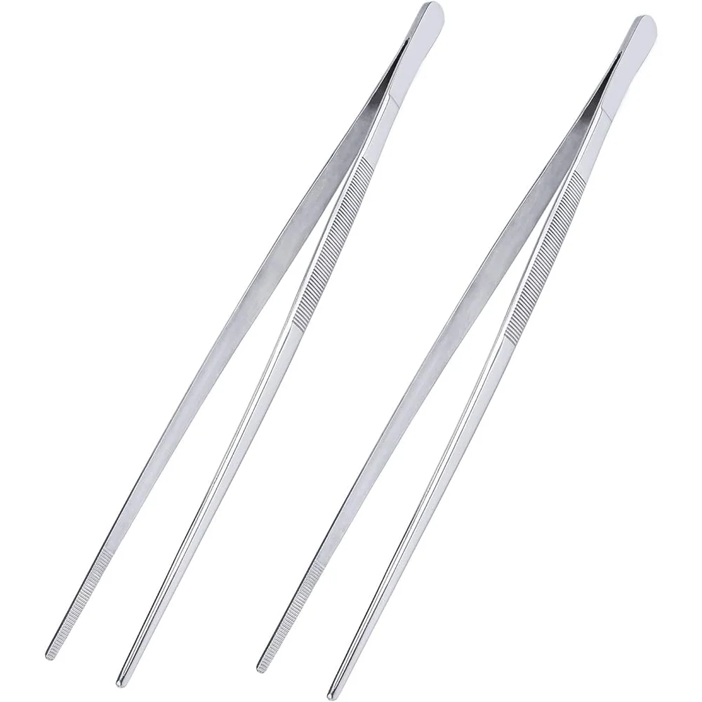 Kitchen Tweezers Stainless Steel Tongs with Precision Serrated Tips for Cooking and Medical 12 Inch