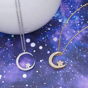 collares de luna Brass Zircon Moon And Star Necklace Gold Plated Moon Necklace Moon Pendant Necklace For Valentine Jewelry