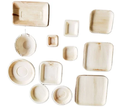 Natural Areca Palm Leaf Disposable Dinnerware Leaf Plates Match Spoon Knife Fork Napkin Cup Areca Palm Leaf Plates & Bowls