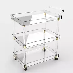 Acrylic Hotel Trolley Dining Cart Restaurant Hotel Food Delivery Service Cart Acrylic Transparent Mobile Coffee Cart