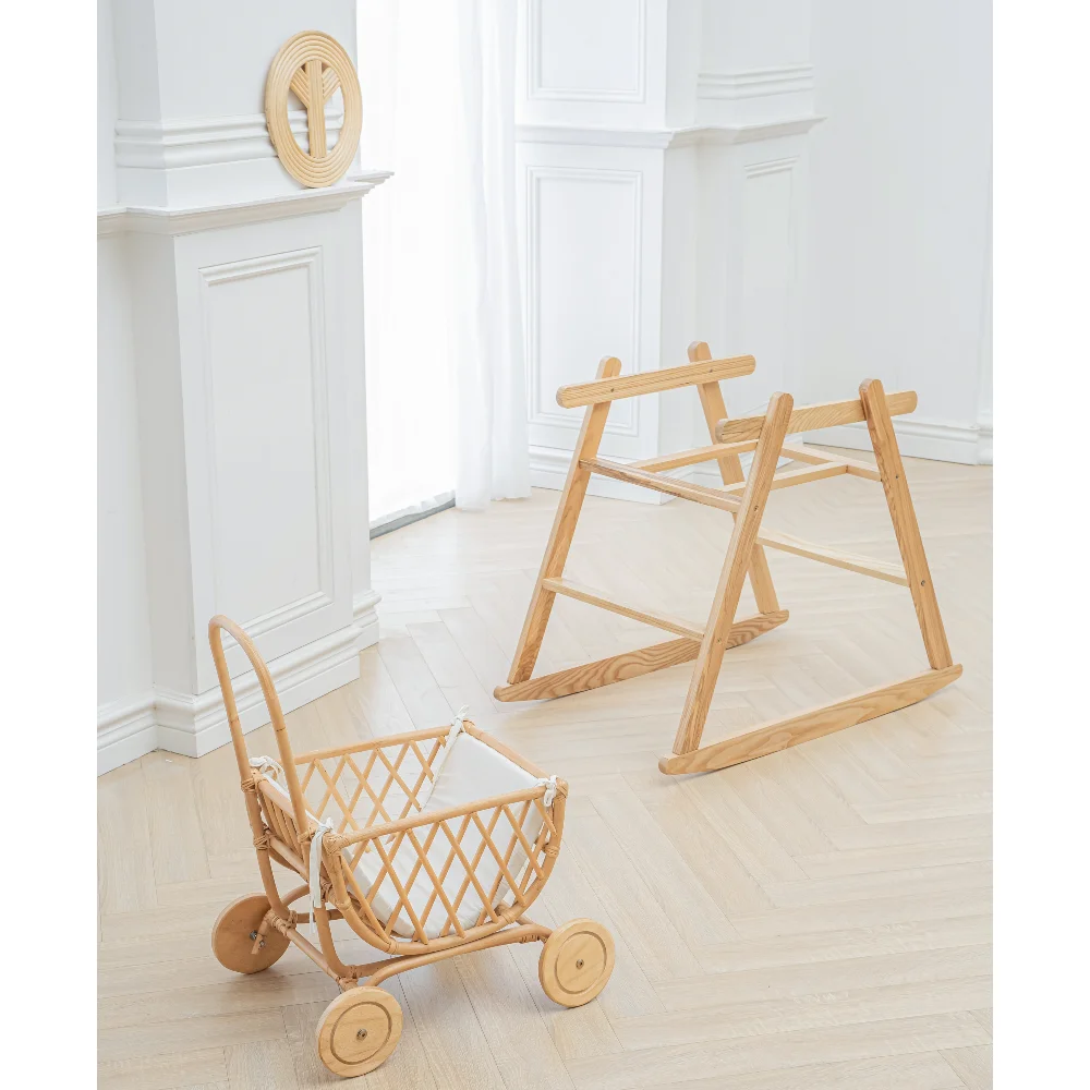 High quality new design eco-friendly cute rattan baby stroller for walk natural color made in Vietnam