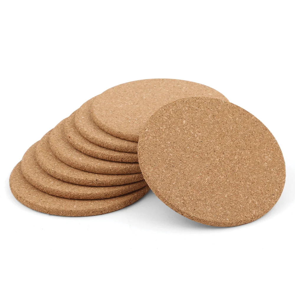 Eco-Friendly  Round  Cork Coasters Set of 4 Absorbent Durable Drink Mats for Home Office Outdoor Events and Parties