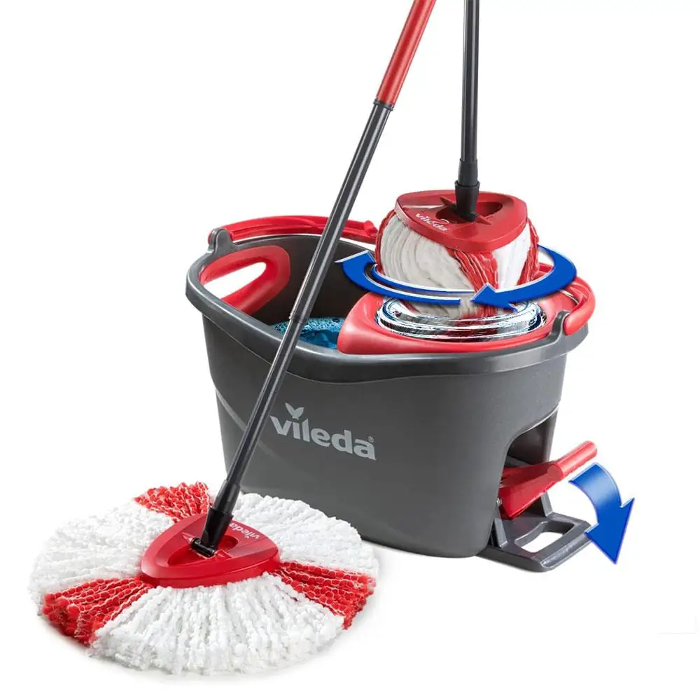 Wholesale Vileda Turbo Microfibre Spin Mop Bucket Set with Extra 3-in-1 Head Easy Operation Magic Handle-1x Mop Cleaning Floors