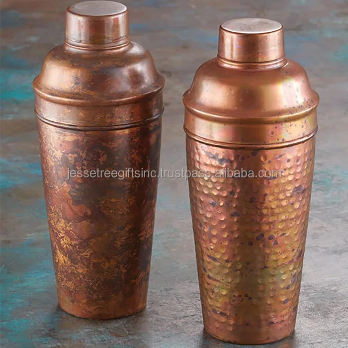 Handmade Copper Sheet Cocktail Shaker With Antique Copper Finishing Hammered Design Round Shape Excellent Quality For Drinking