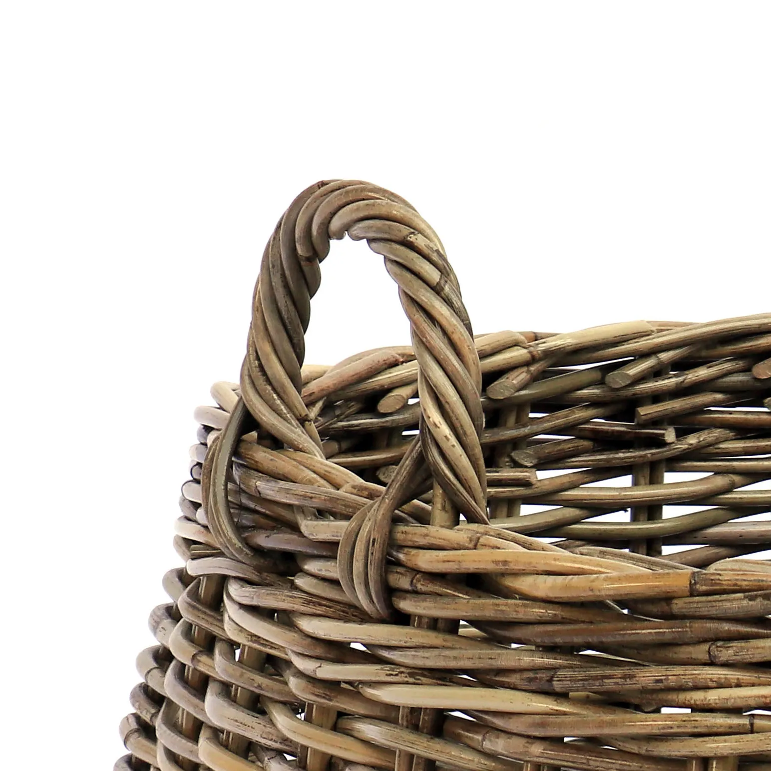 High Quality Firewood Basket Storage with Handles, Hand Woven Rattan Basket