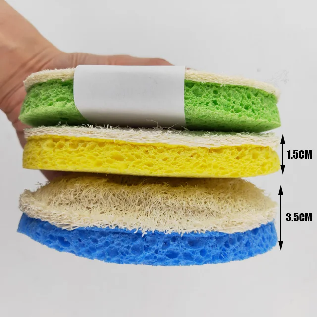 Wholesale Compostable Dish Sponge Loofah Scrubber Wood Pulp Cotton Kitchen Washing Cleaning Natural Cellulose Sponge Pad