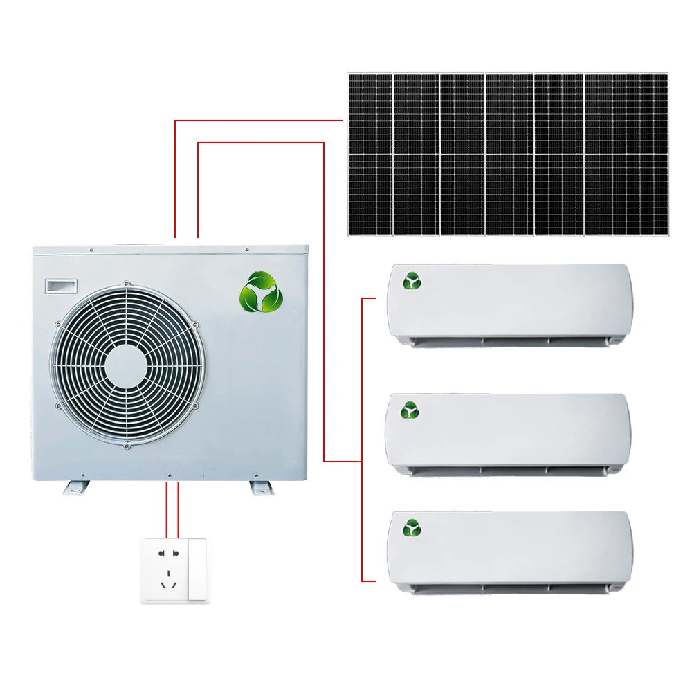 Solar AC DC High efficiency ductless mini split system 9K+9K+9K  for 3 rooms use