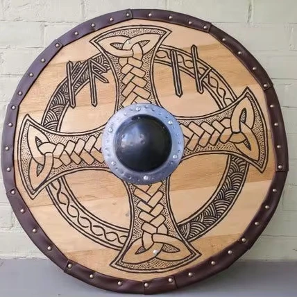 Natural Warrior Wood & Steel Viking Round shield Armor Templar wood shield dragon painted in red colour