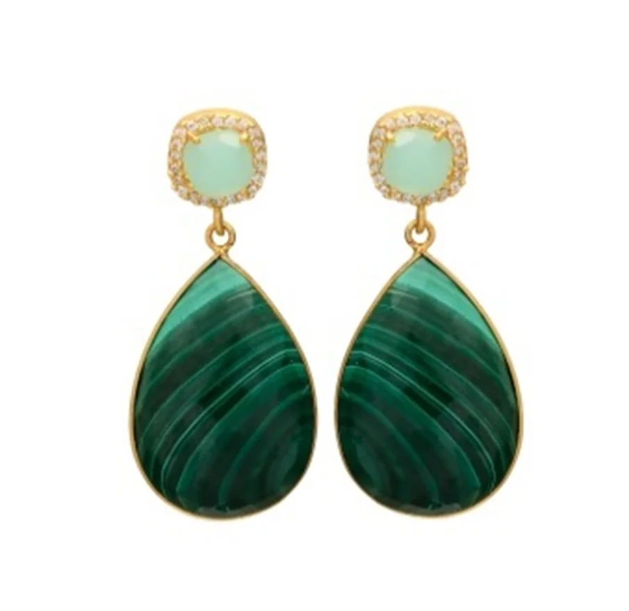 Elevate Your Style with the Serene Beauty of Turquoise & Amazonite Gemstone Gold Plated Pear Drop Earrings