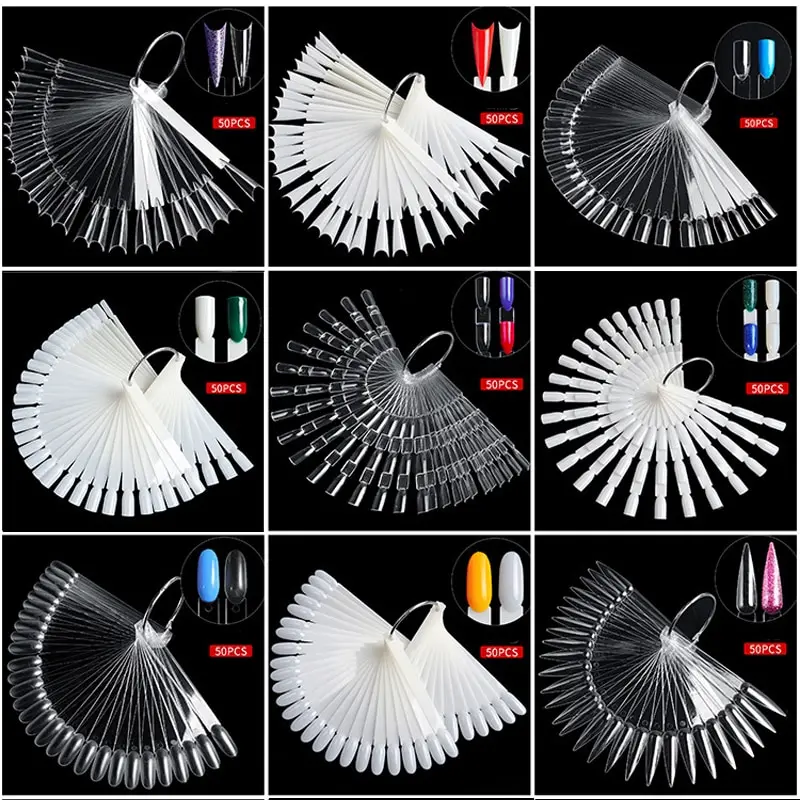 Colors Nail Swatch Chart With Rings False Nail Tips Gel Polish Practice Display Sticks For Nail Art