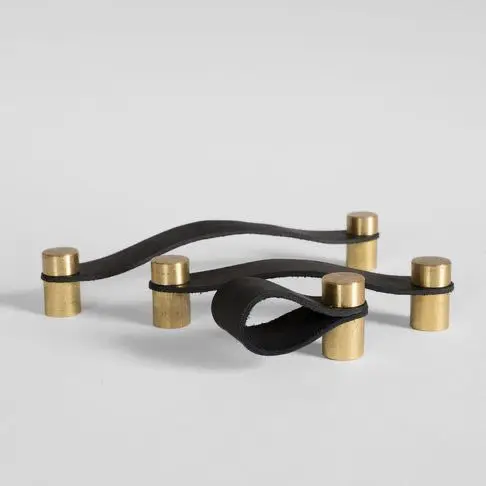 Brass And Black leather Door Handles With High Glossy Finished For Home And Office Hardware Decor