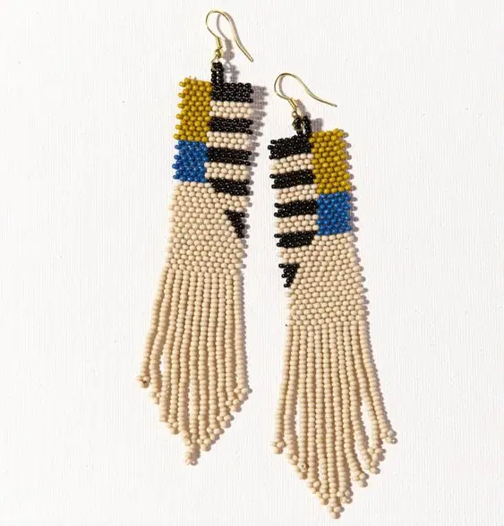 Orange Beaded Embroidery Drop Earrings Handcrafted Customizable Full-Size Fashion Accessories