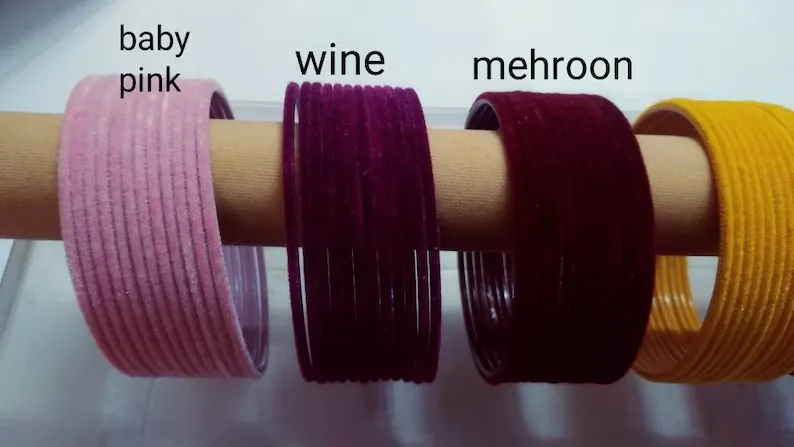 Velvet Metal BanglesGirls Bridal Women Bangles Karwachauth Navrati Bollywood Weddings Eid Diwali Parties Mehndi Haldi Bracelet