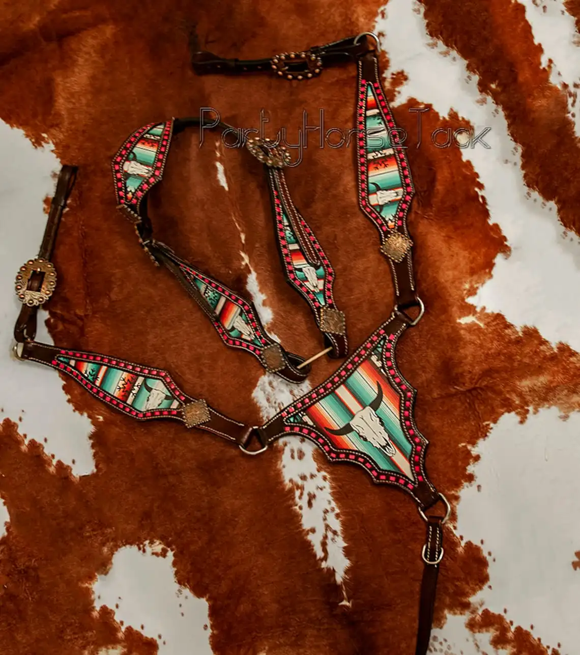 Top Selling Handmade High Quality Cow Skulls Western Y Cut Breast Collar Headstall Set At Wholesale Price