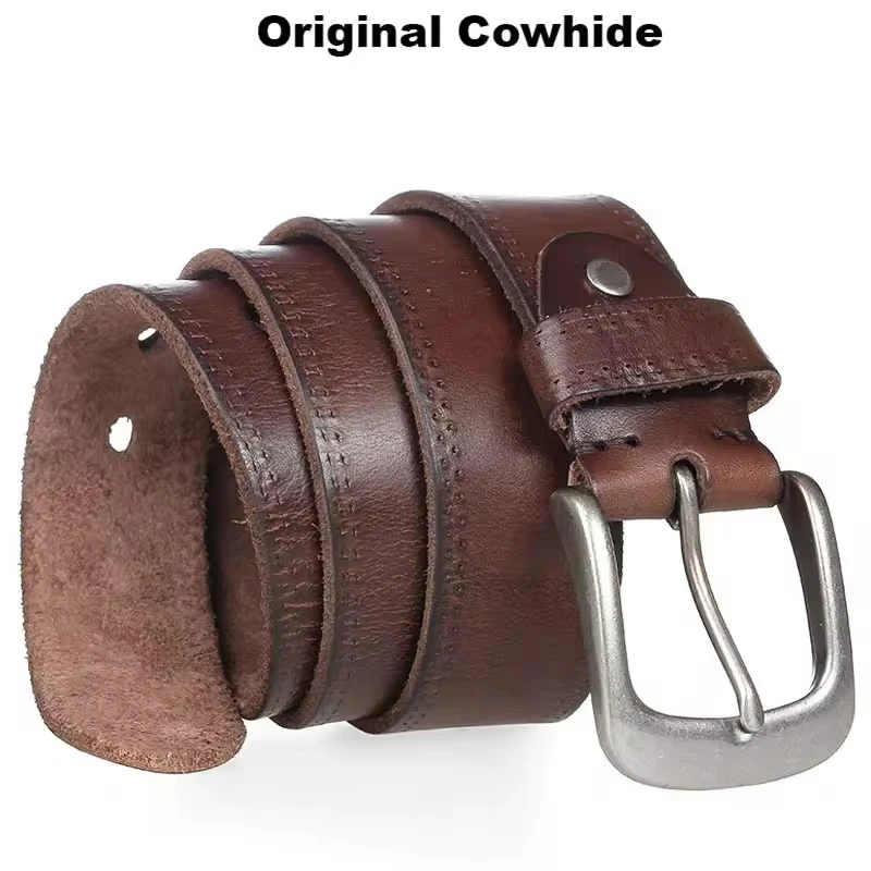 New Genuine Leather Belt Men High Quality Metal Buckle Male Leather Business Fashion Vintage Cowboy Belts For Men