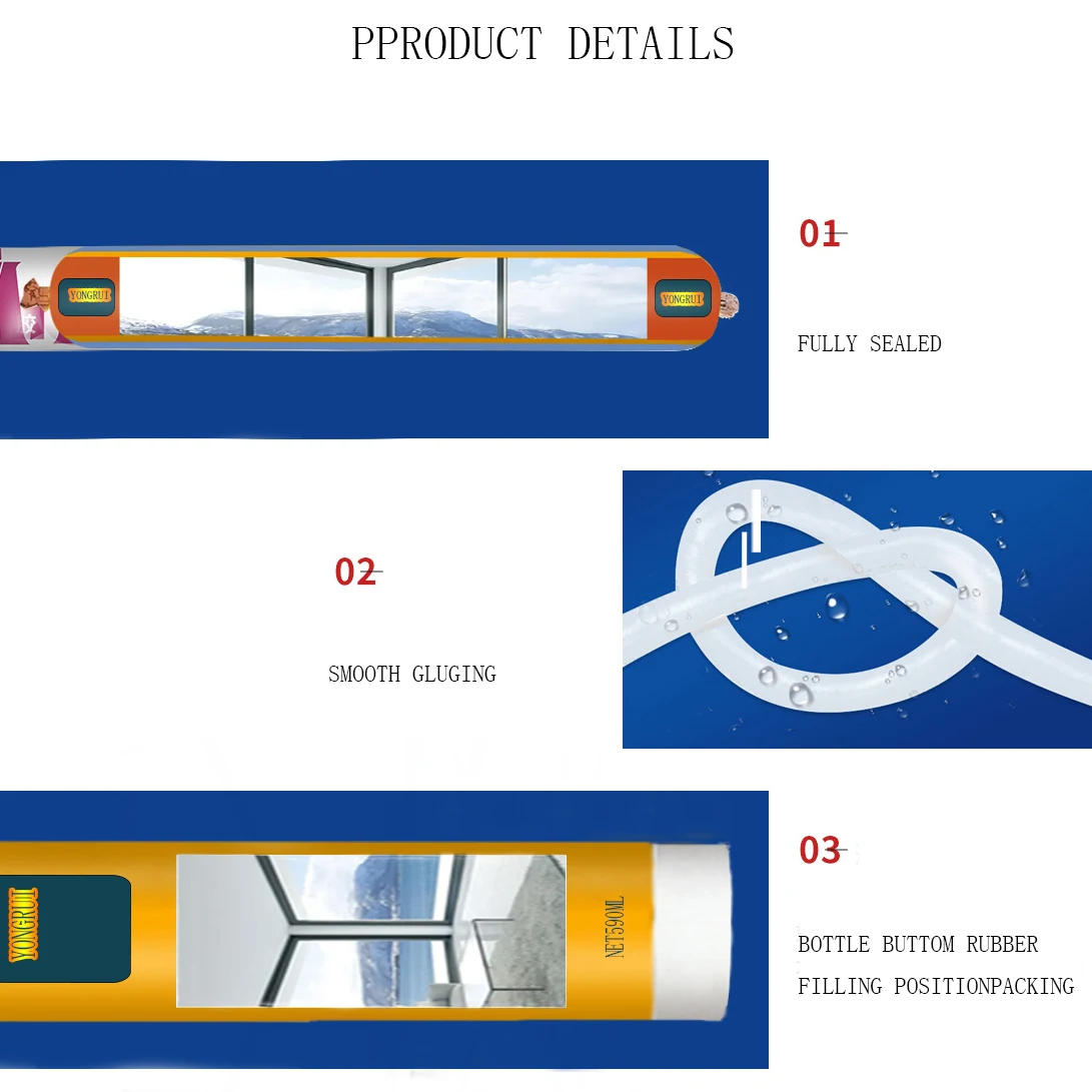 YONGRUI Neutral Silicone Curtain Wall Structural Glass construction adhesive Sealant for Kitchen Tile Bonding