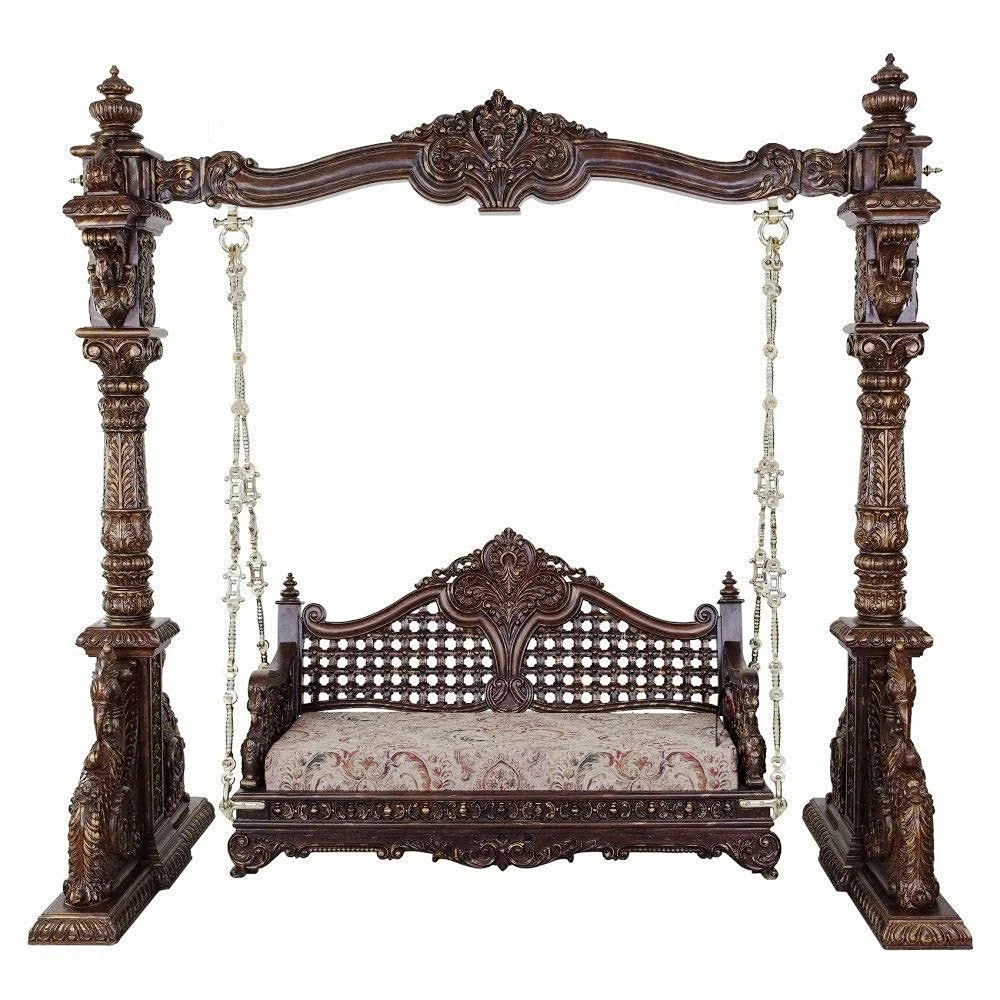 Wholesale High Quality Modern Luxury Vintage Antique Royal Living Home Furniture Wooden Carved Traditional Patio Swings / Jhula