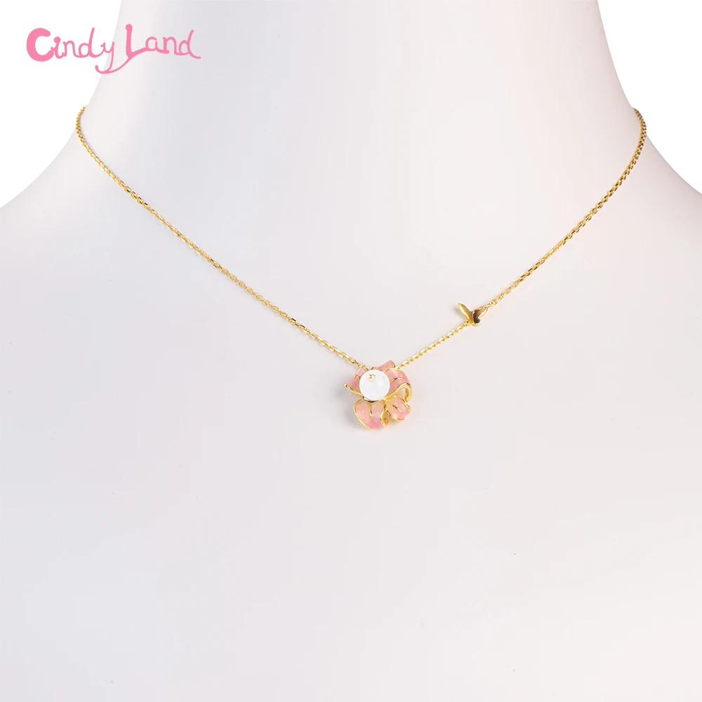 CL OEM/ODM Fashion Flower Shape Natural Pearl Necklace High Quality 2Mic Thick Gold Plated Anti-oxidation Necklace