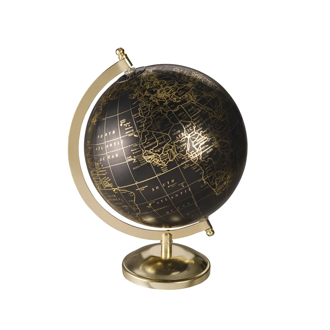 Desk Decorative Metal Earth Arch Style Stand With Black and Golden Map Rotating World Globe Aluminum Globes From India