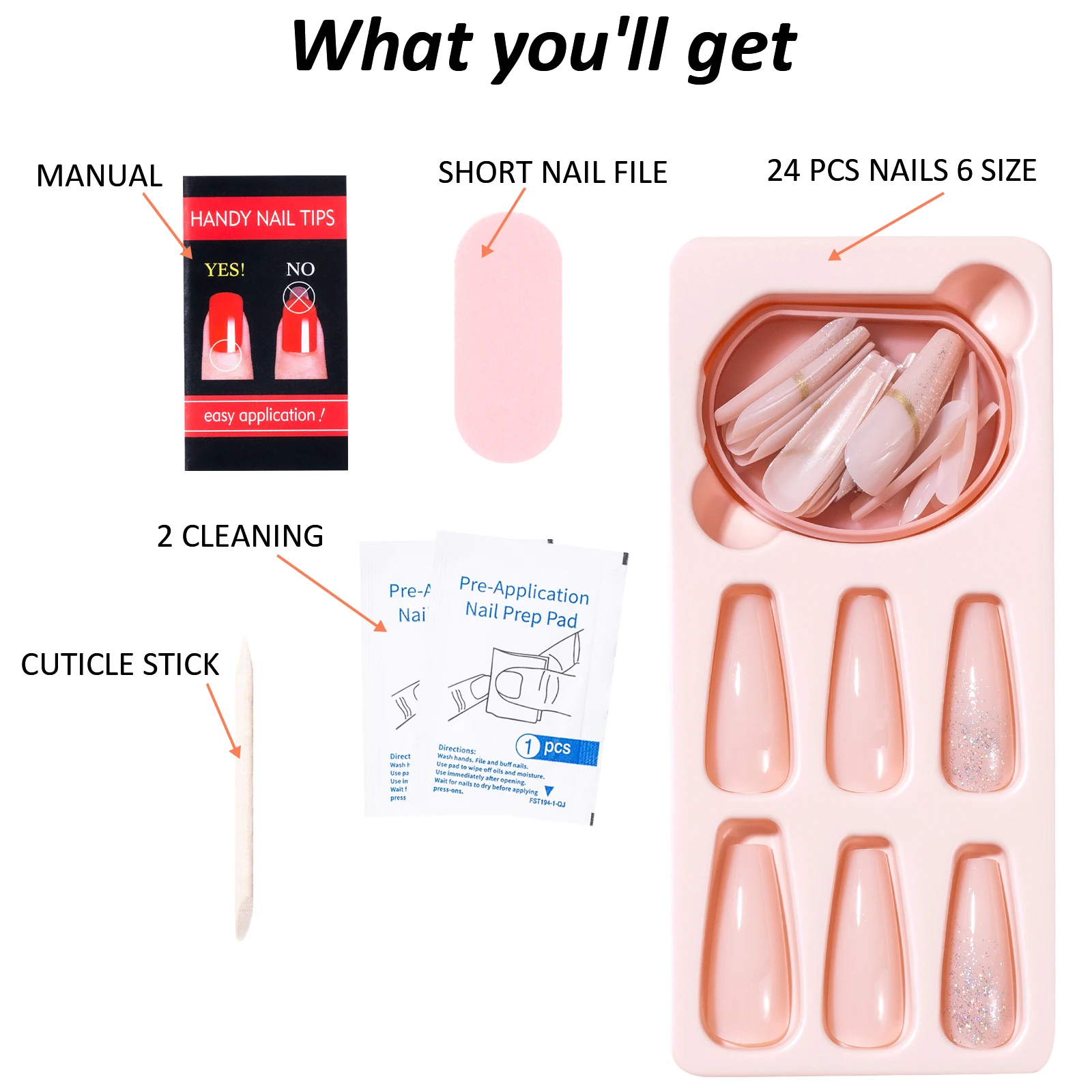 2022 hot sale wholesale high quality press on nails long coffin false nail 24pcs design