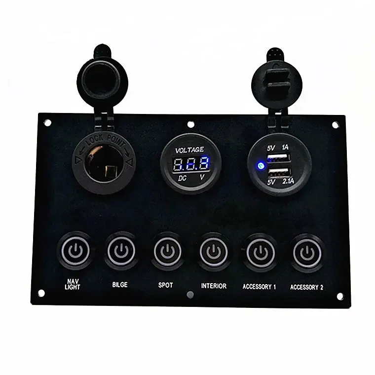 MICTUNING Waterproof 6Gang Marine Boat Aluminum Push Button Mounted Dash Switch Panel Offroad
