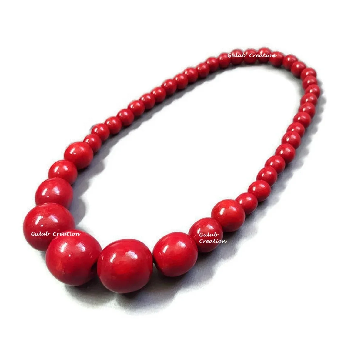 Eco friendly jewelry Red wooden Big bold bead Statement necklace available in all color at affordable rate By ZAMZAM IMPEX