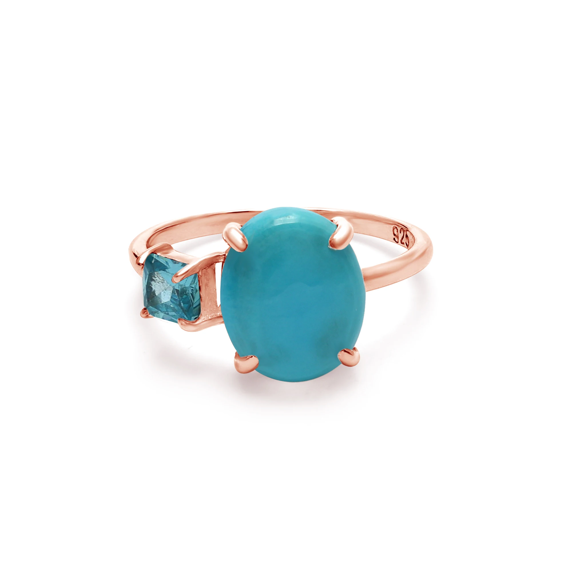 New Collection Unique 925 Sterling Silver Square Oval Turquoise Blue Topaz Cabochon Gemstone Ring Solid Fine Jewelry For Women