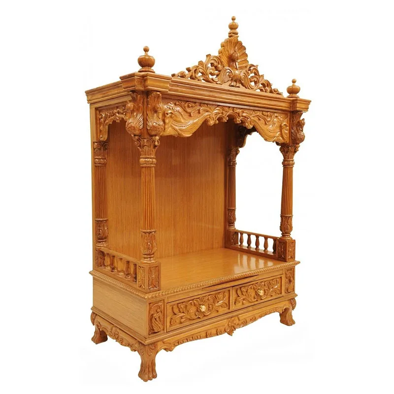Hot Sell Heavy Carving Teak Wood Mandir Antique Brown Finis_h Temple For Home Antique Brown Finis_h Temple For Home Hot Sale