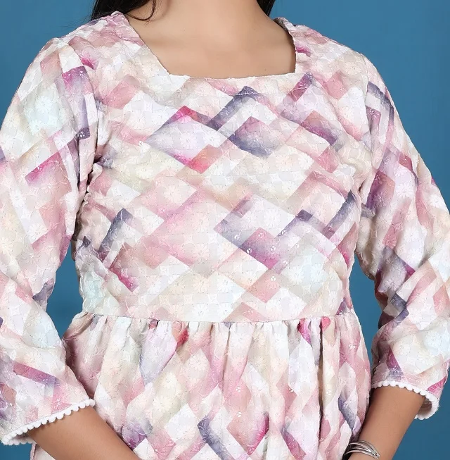 New arrival high quality lady tailor white geometrical patterns chikankari co-ord set party wear dress