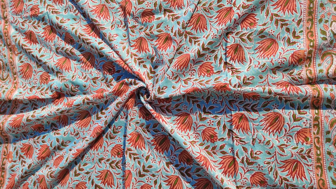 100% Cotton Floral Kalamkari Batik Indian Hand Block Print Women Sarong Pareos Swimwear Sarongs & Cover-Ups 114 CM X 180 CM