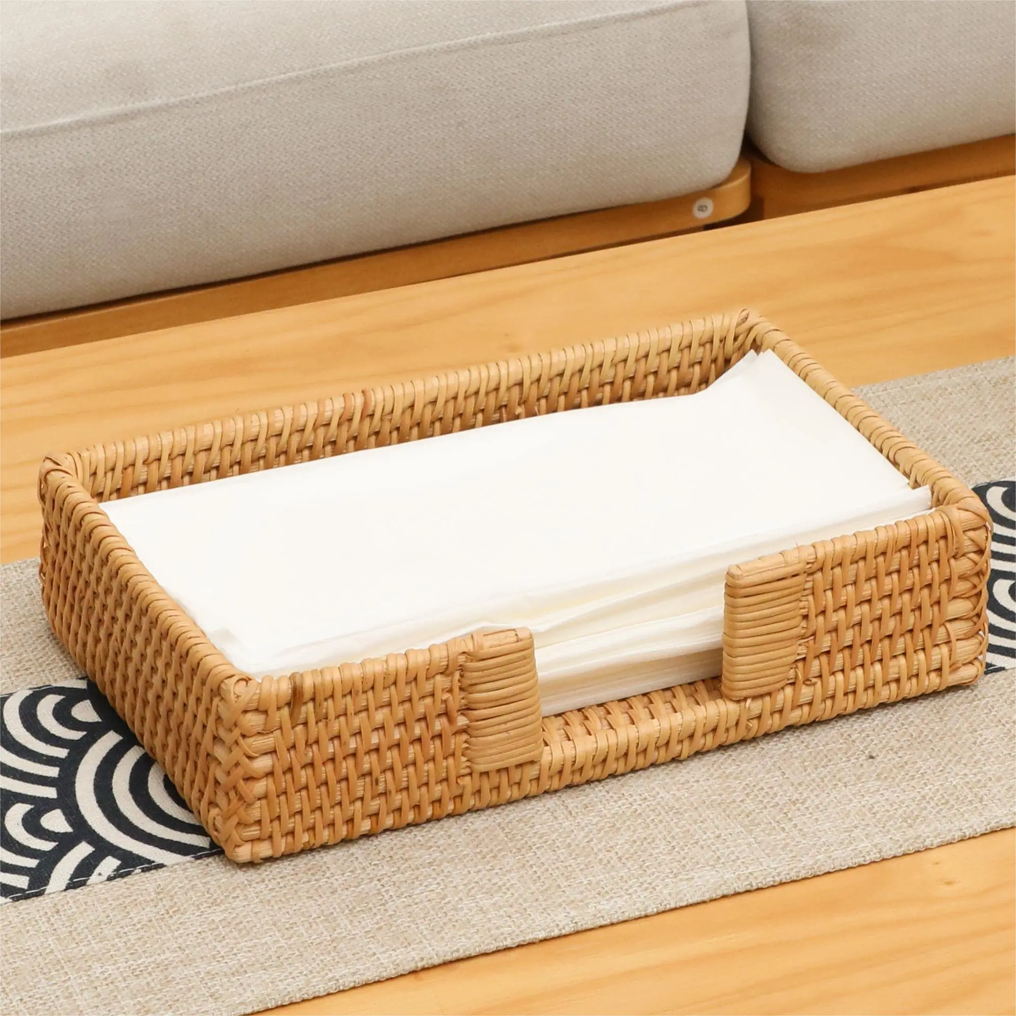 Wicker rattan facial tissue holder basket box for home office hand towel paper dispenser storage container
