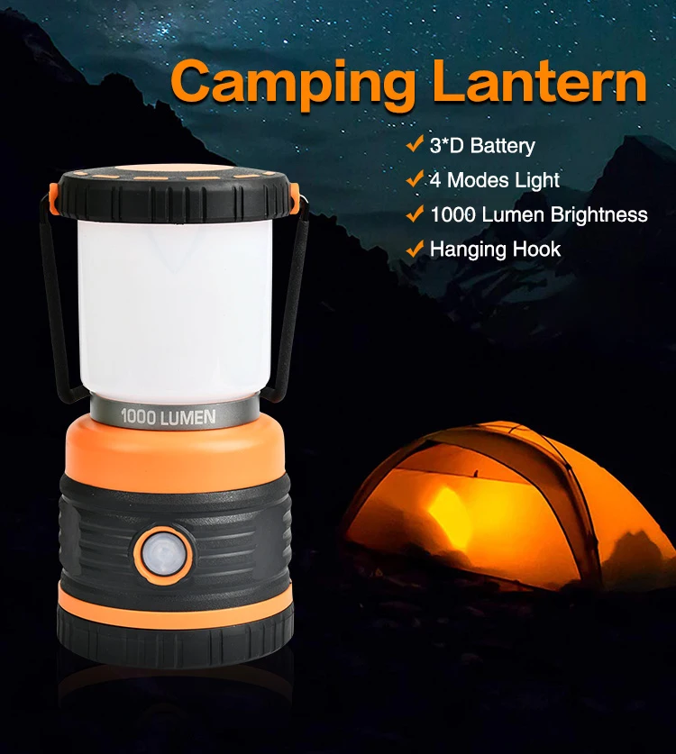 Outdoor Abs Plastic Camping Light New Abs Rubber Material Waterproof 1000 Lumen Camping Lamp Lantern with 4 Modes