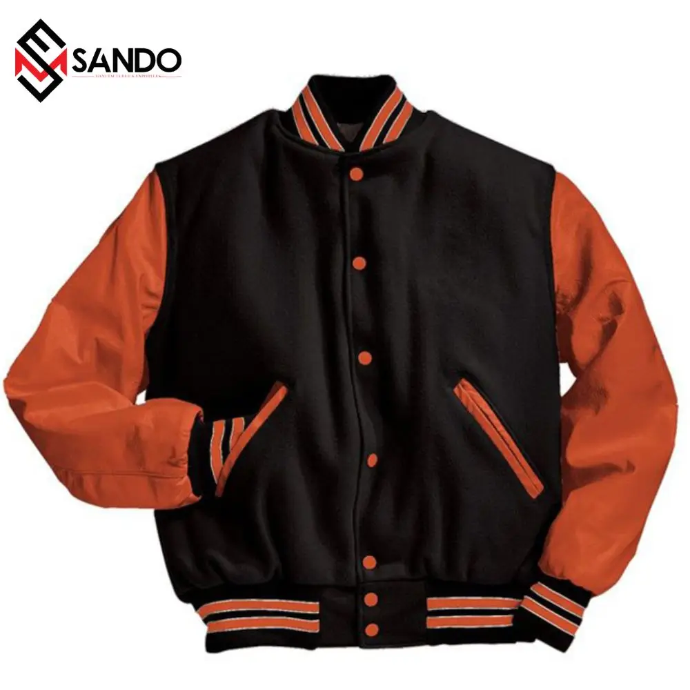 Black custom embroidery logo sleeves chenille baseball letterman varsity jacket bomber baseball jackets summer parka